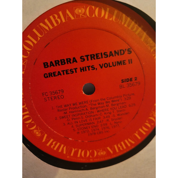 Vtg Barbara Streisand's Greatest Hits Vol. II Album Vinyl Record FC-35679 Stereo - Picture 4 of 9